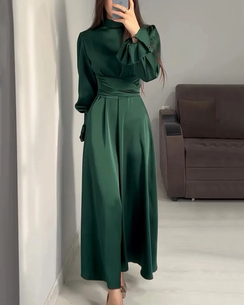 Satin Long Sleeve Maxi Dress | High Neck | Elegant Formalwear