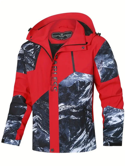 Men's High-Visibility Waterproof Jacket | Bold Graphic Design | Windproof & Lightweight | Outdoor Adventure