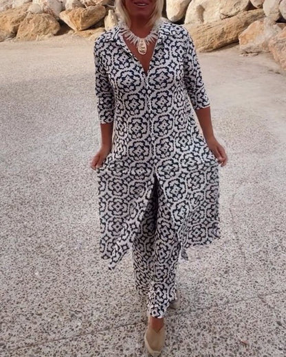 Printed Tunic & Pants Set | Split-Hem Top | Effortless Resort Style