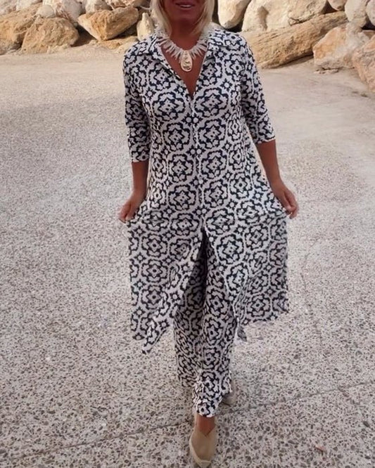 Printed Tunic & Pants Set | Split-Hem Top | Effortless Resort Style
