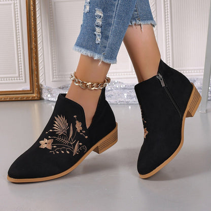 Embroidered Ankle Boots | Suede | Low Heel | Boho Chic