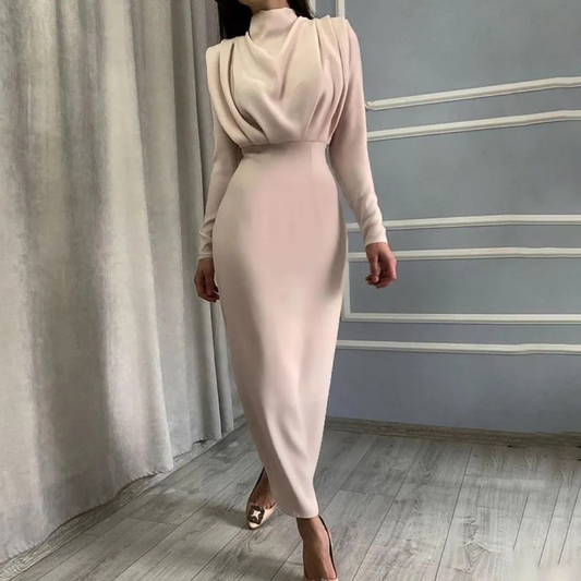 Women's Draped High Neck Maxi Dress | Elegant Long Sleeve Gown | Formal Evening Dress Canada