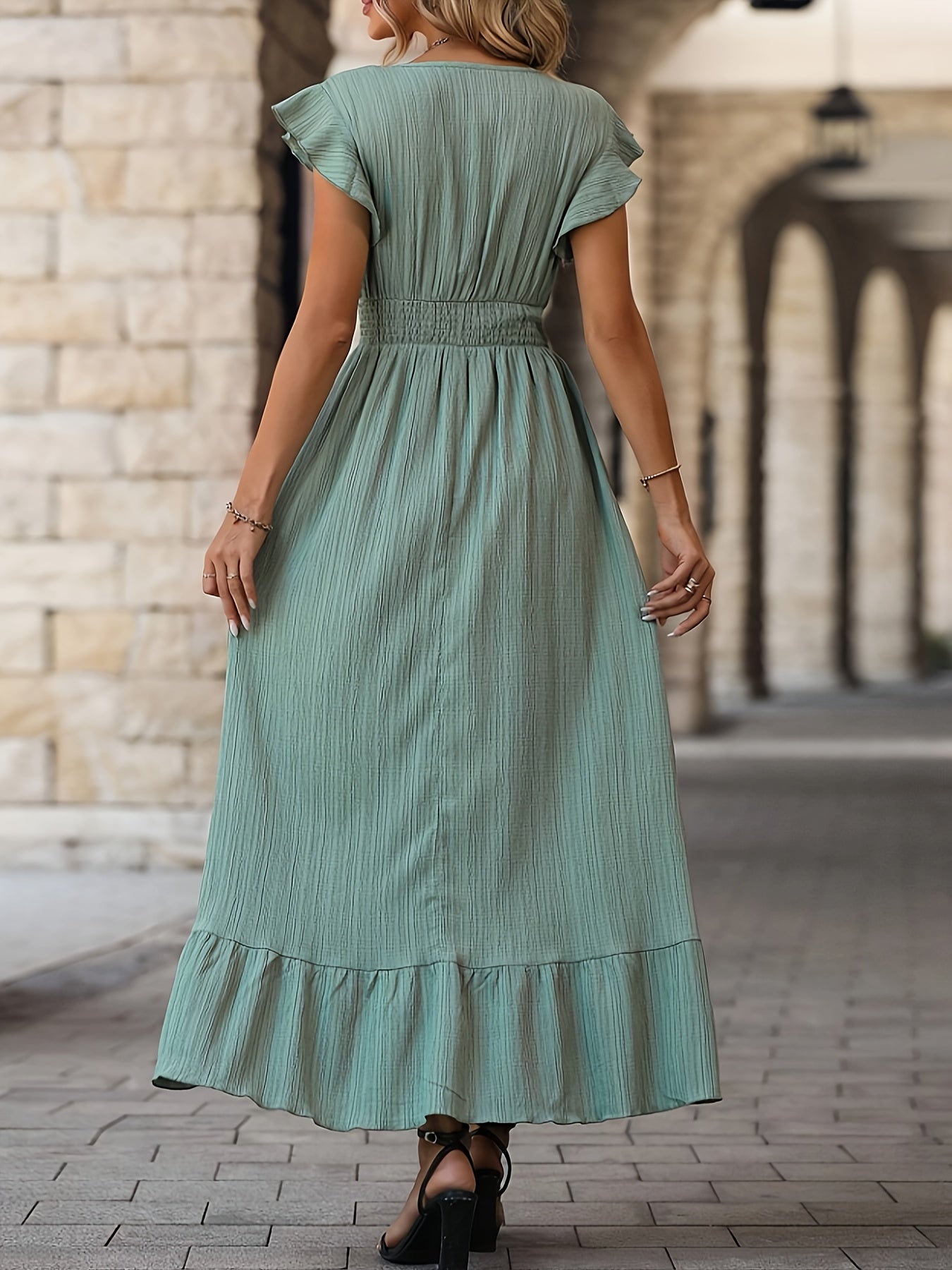 Ruffle Sleeve Maxi Dress | V-Neckline & Flowy Silhouette | Elegant Everyday Style