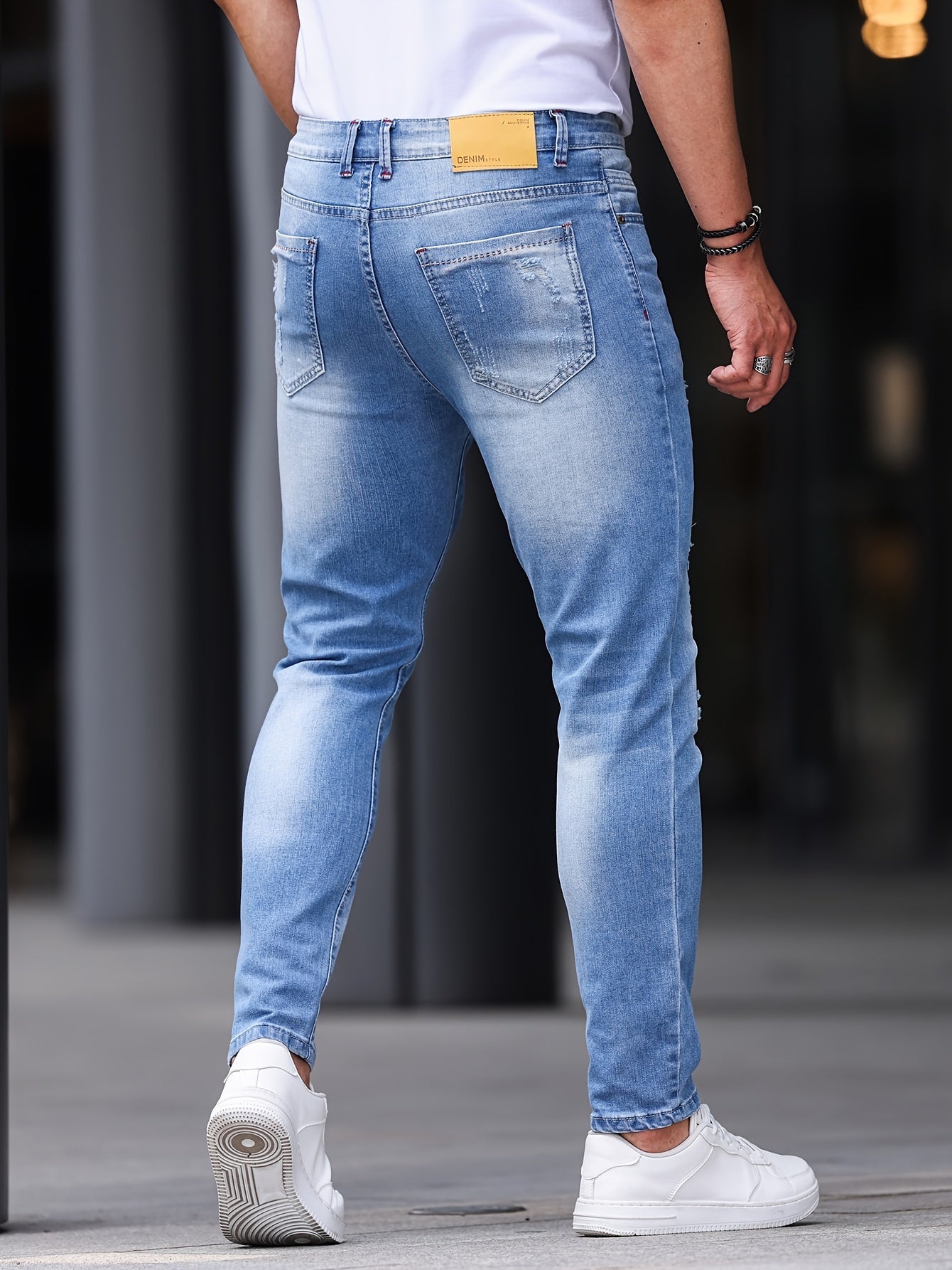 Men's Distressed Slim Fit Jeans | Light Wash Denim | Casual Ripped Jeans