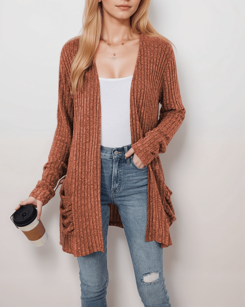 Relaxed Ribbed Cardigan | Multicolour | Polyester Blend | Lightweight Comfort