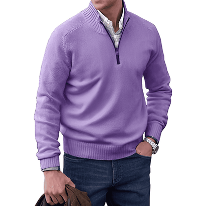 Men's Quarter-Zip Mock Neck Sweater | Cotton-Blend Knit | Casual Layering Essential