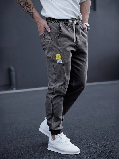 Men’s Drawstring Denim Joggers | Relaxed Fit Streetwear Jeans | Distressed Light Wash