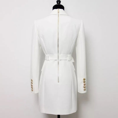Belted Double-Breasted Blazer Dress | Gold Button Accents | Tailored Elegance | Versatile Style