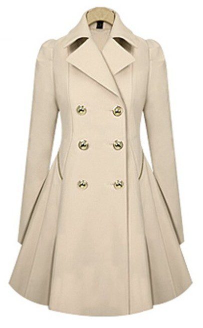 Flared Double-Breasted Coat | Polyester Blend | Elegant and Timeless
