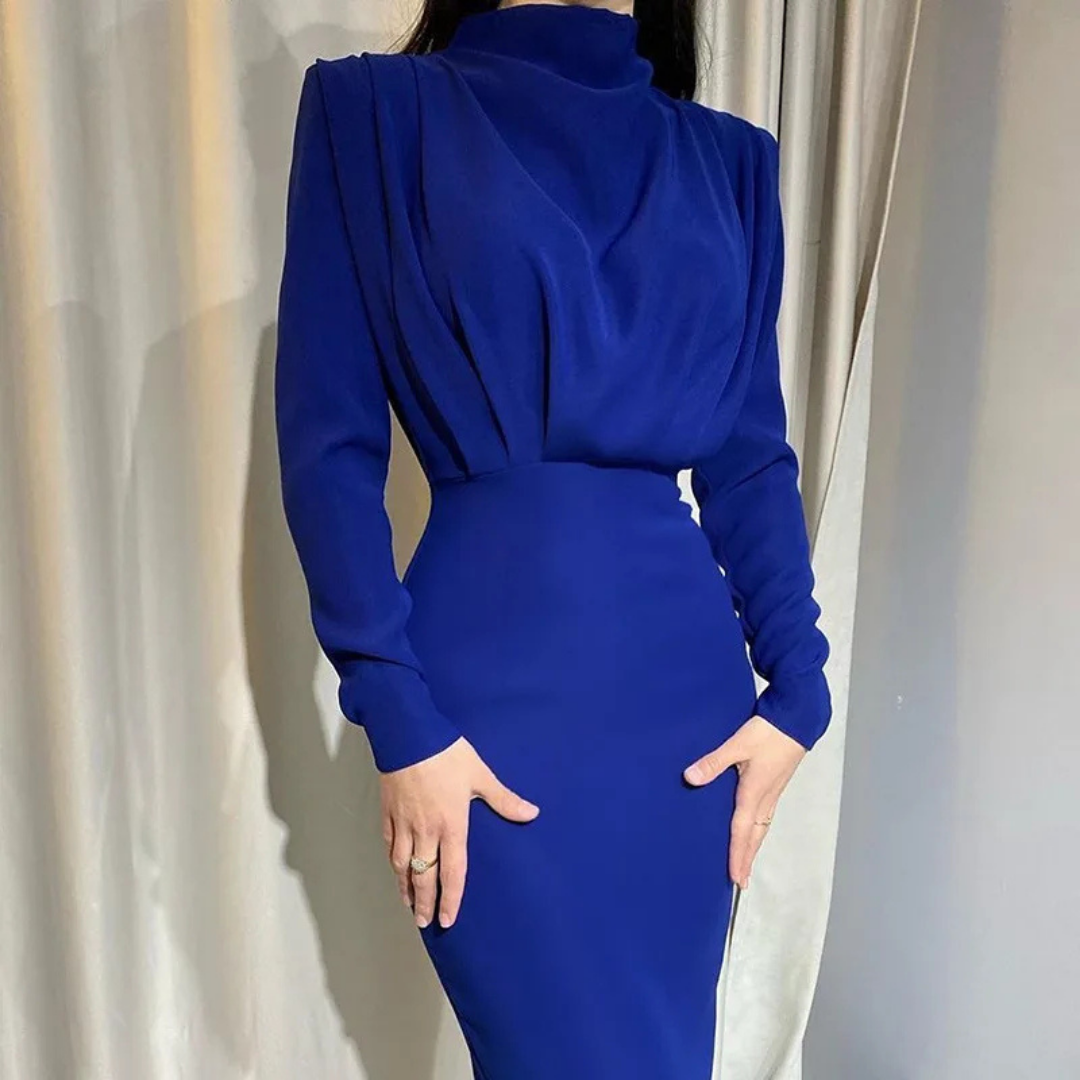 Women's Draped High Neck Maxi Dress | Elegant Long Sleeve Gown | Formal Evening Dress Canada