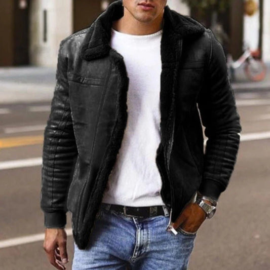 Men's PU Leather Aviator Jacket | Sherpa-Lined | Warm & Stylish