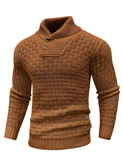 Men's Shawl Collar Knit Sweater | Textured Pullover | Warm Fall Layer