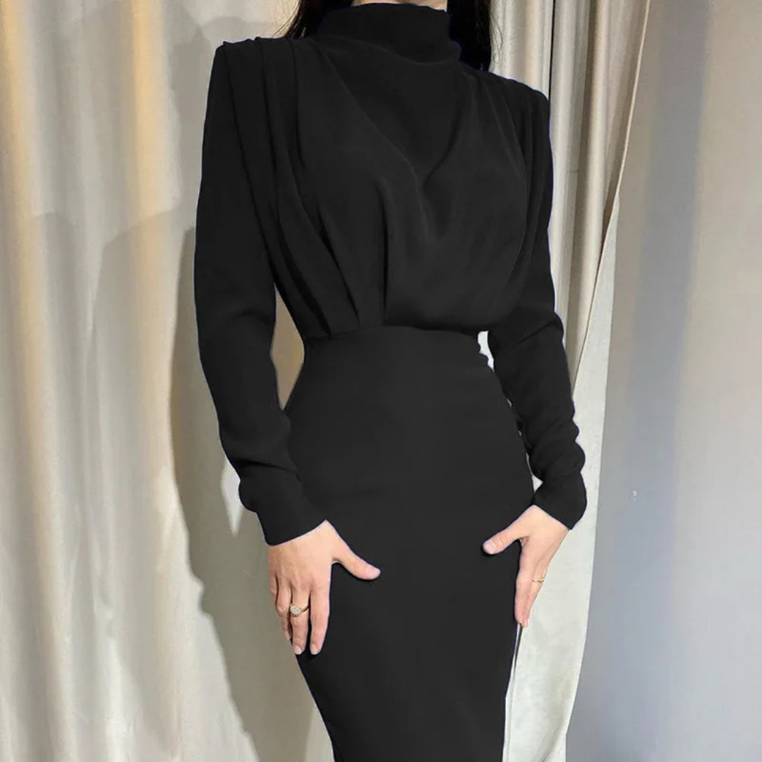 Women's Draped High Neck Maxi Dress | Elegant Long Sleeve Gown | Formal Evening Dress Canada