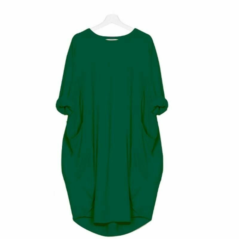 Relaxed Batwing T-Shirt Dress | Soft Cotton Blend | Side Pockets