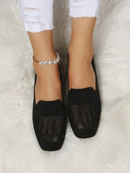 Women's Slip-On Loafers | Glitter Knit Upper with Cushioned Insole | Lightweight Casual Flats