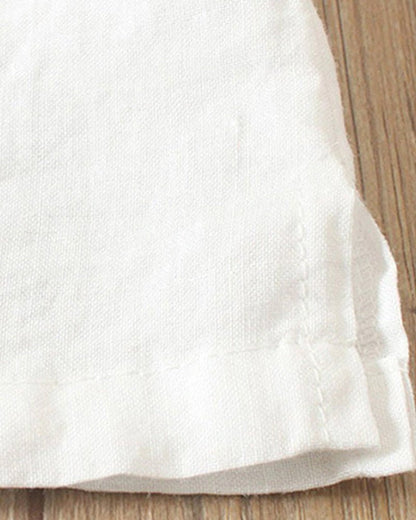 Asymmetric Button Linen Top | Relaxed Fit | Short Sleeve