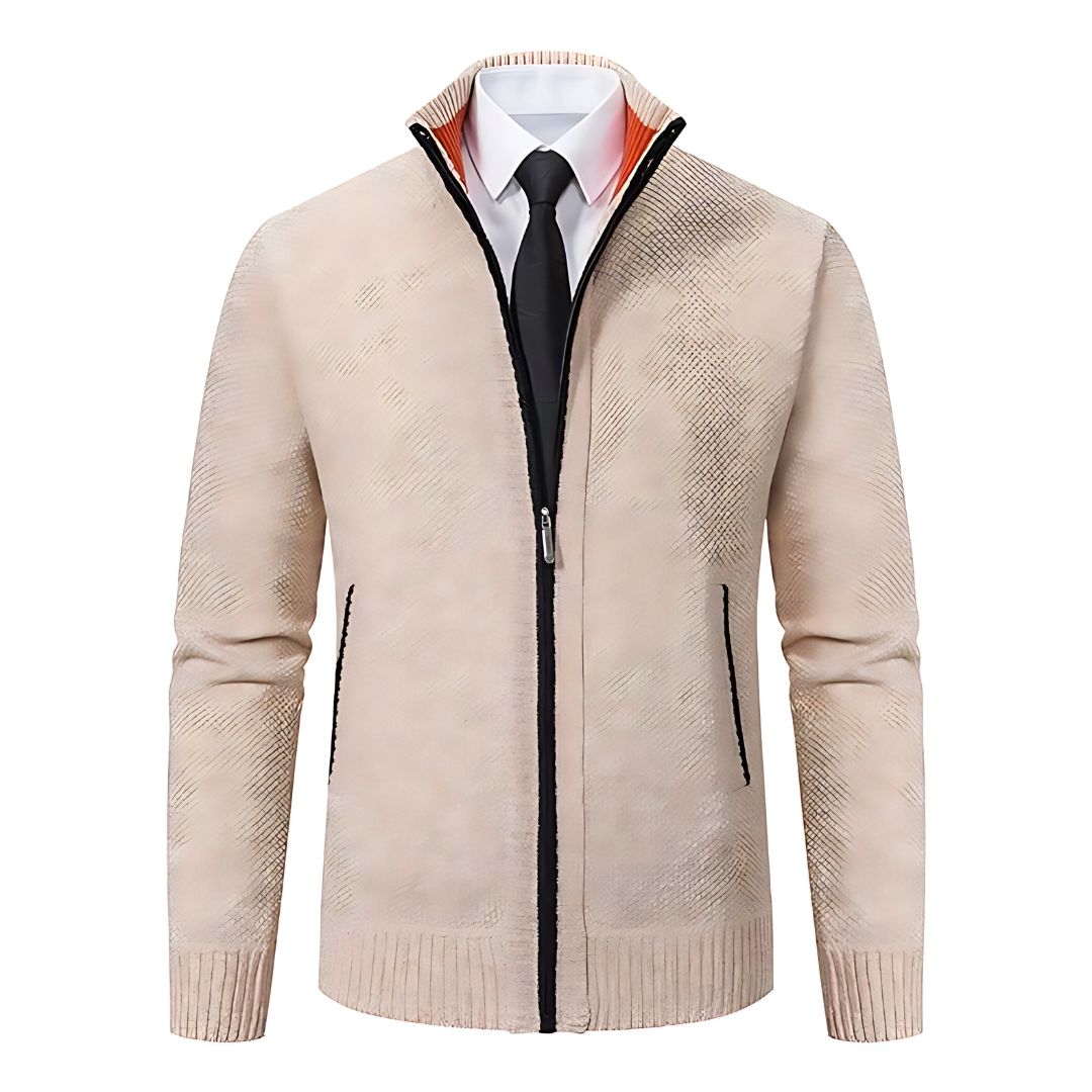 Men’s Full Zip Knit Jacket | Ribbed Trim | Lightweight Layer