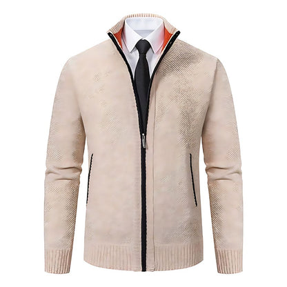 Men’s Full Zip Knit Jacket | Ribbed Trim | Lightweight Layer