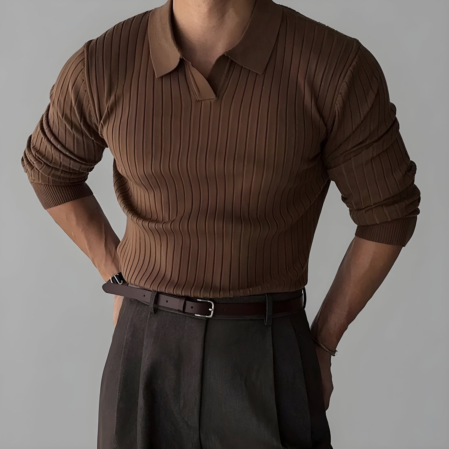 Men’s Ribbed Knit Polo Sweater | Slim Fit | Elevated Smart Casual Long Sleeve