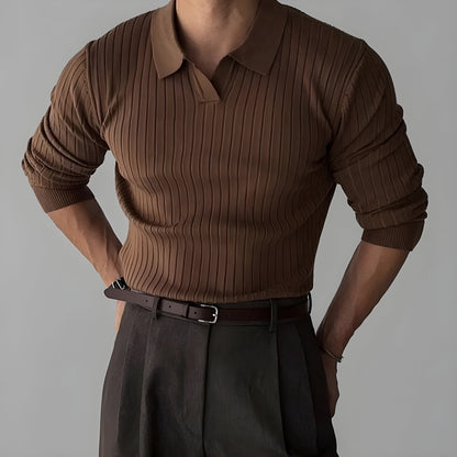Men’s Ribbed Knit Polo Sweater | Slim Fit | Elevated Smart Casual Long Sleeve