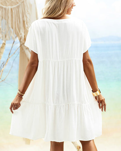 V-Neck Babydoll Dress | Short Sleeves | Tiered Casual Fit