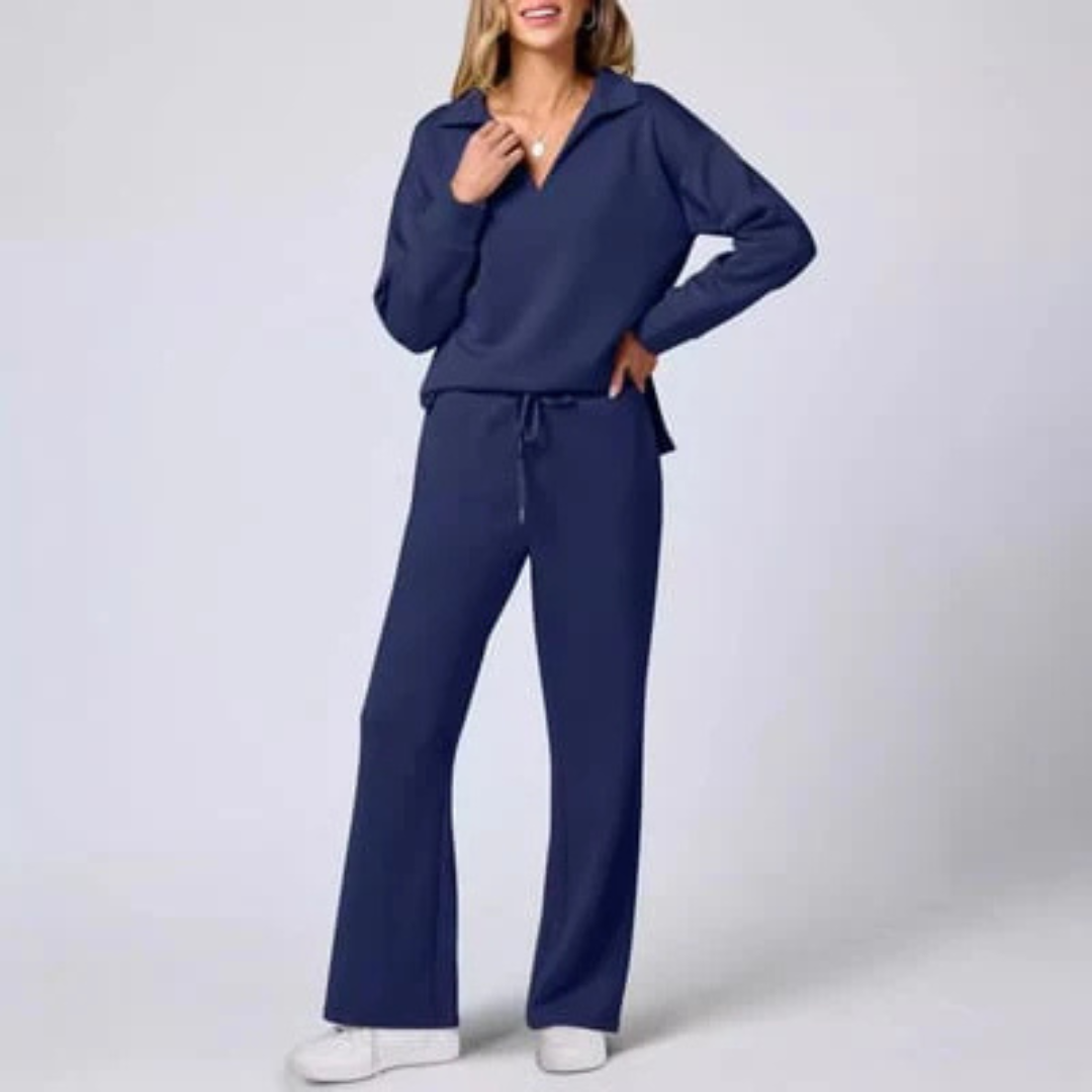 Relaxed Loungewear Set | Collared Pullover & Drawstring Pants | Soft Stretch Knit
