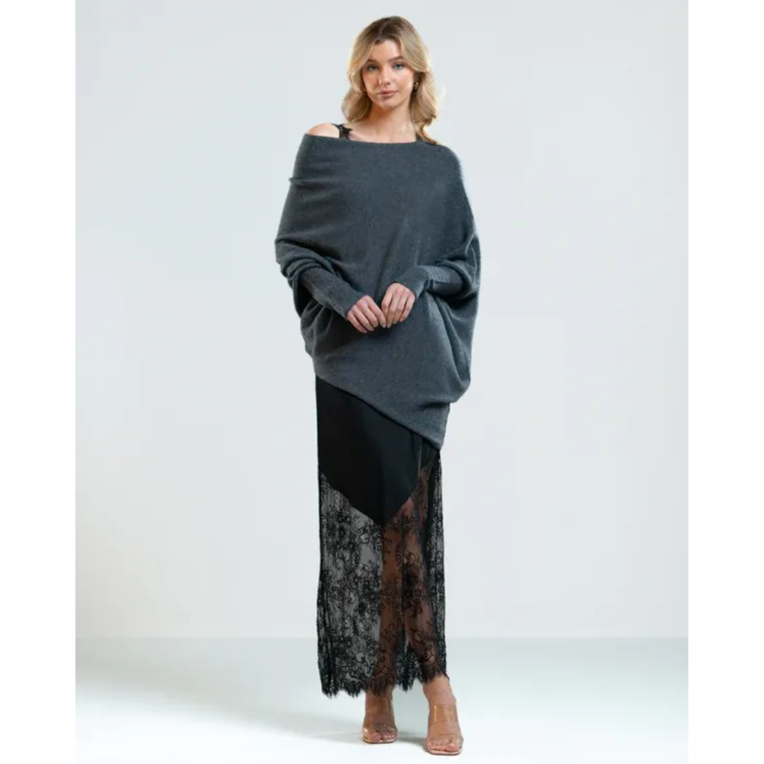 Asymmetric Slouch Sweater | Off-Shoulder Knit | Relaxed Fit Pullover Top