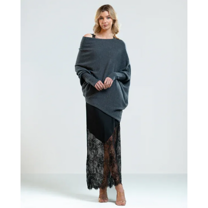 Asymmetric Slouch Sweater | Off-Shoulder Knit | Relaxed Fit Pullover Top