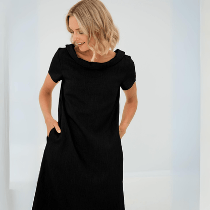 Short Sleeve A-Line Dress | Soft Drape | Pockets Included