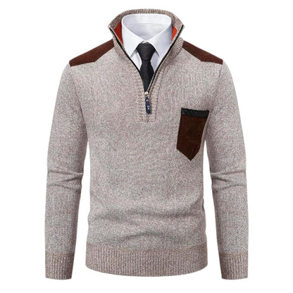 Men’s Quarter-Zip Knit Sweater | Contrast Suede Trim | Fall Layering Essential