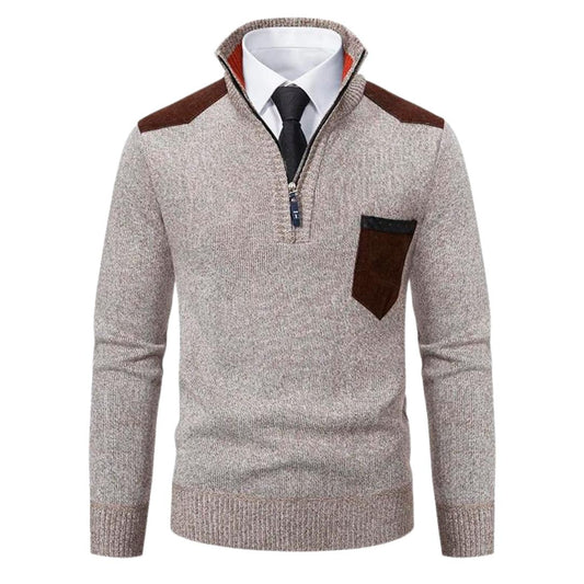 Men’s Quarter-Zip Knit Sweater | Contrast Suede Trim | Fall Layering Essential