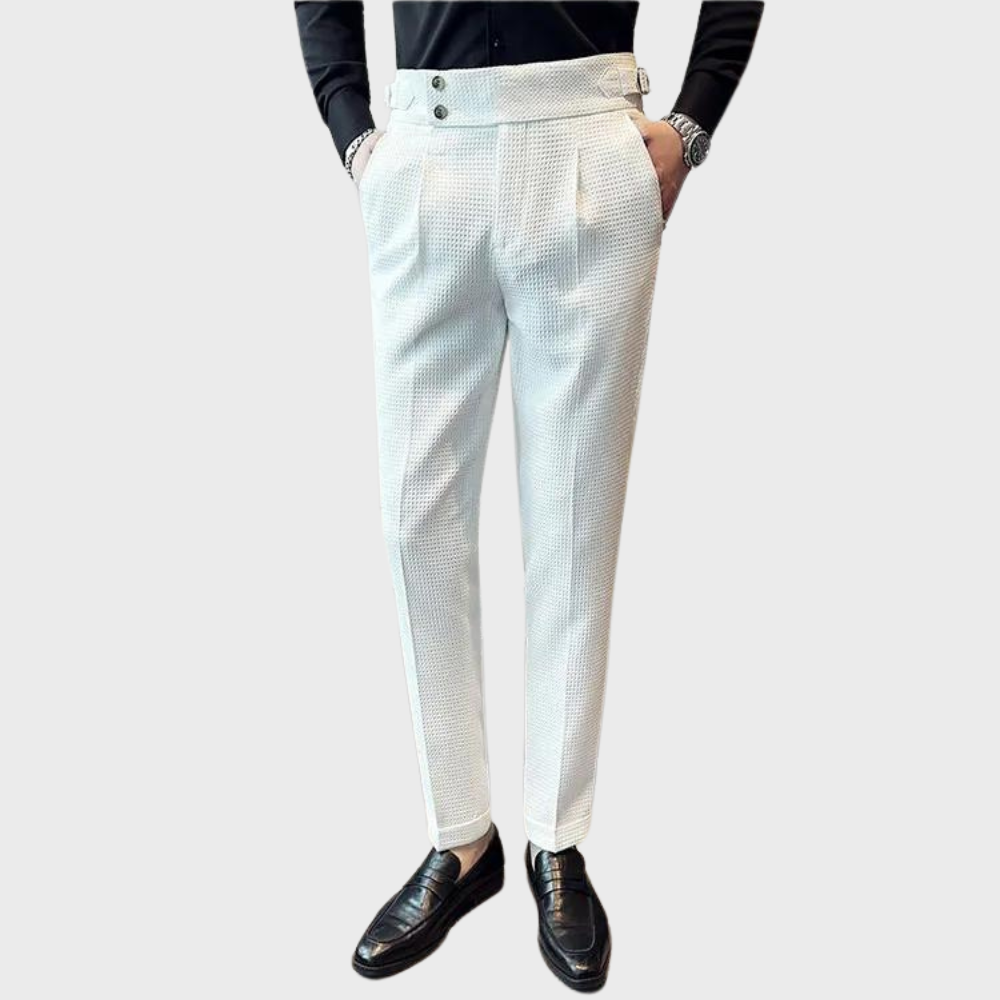 High-Waisted Dress Trousers | Pleated Front with Side Buckle Tabs