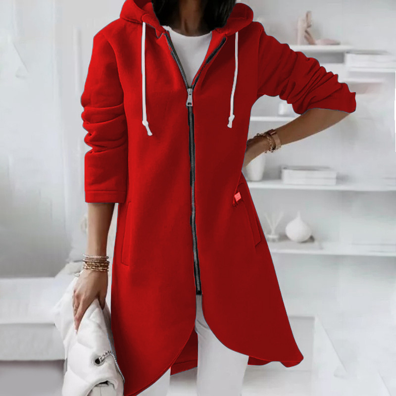 Women’s Longline Zip Hoodie | Curved Hem Casual Layer | Soft Fleece Streetwear Style