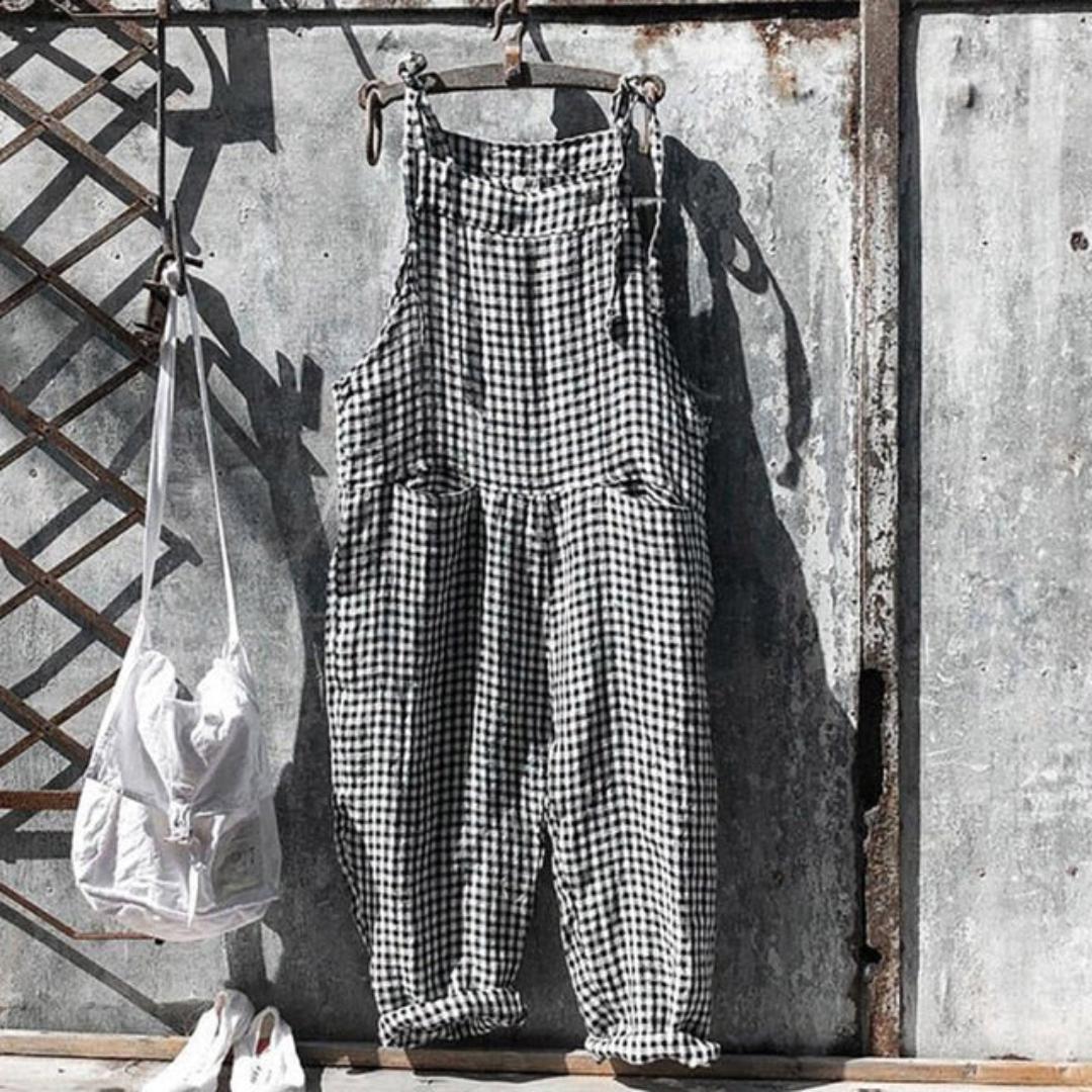 Relaxed Linen Overalls | Striped Cropped Fit | Casual Summer Layer