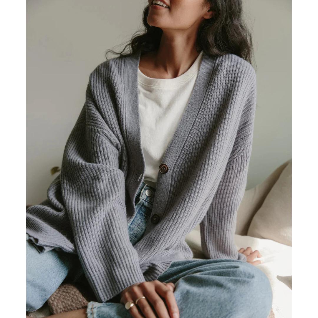 Ribbed Knit Button Cardigan | Relaxed Fit with Drop Shoulders | Soft Casual Layer