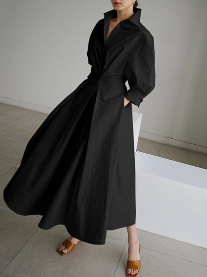 Structured Shirt Dress | Waist Pleat Detail & Midi Hem | Crisp Cotton Blend