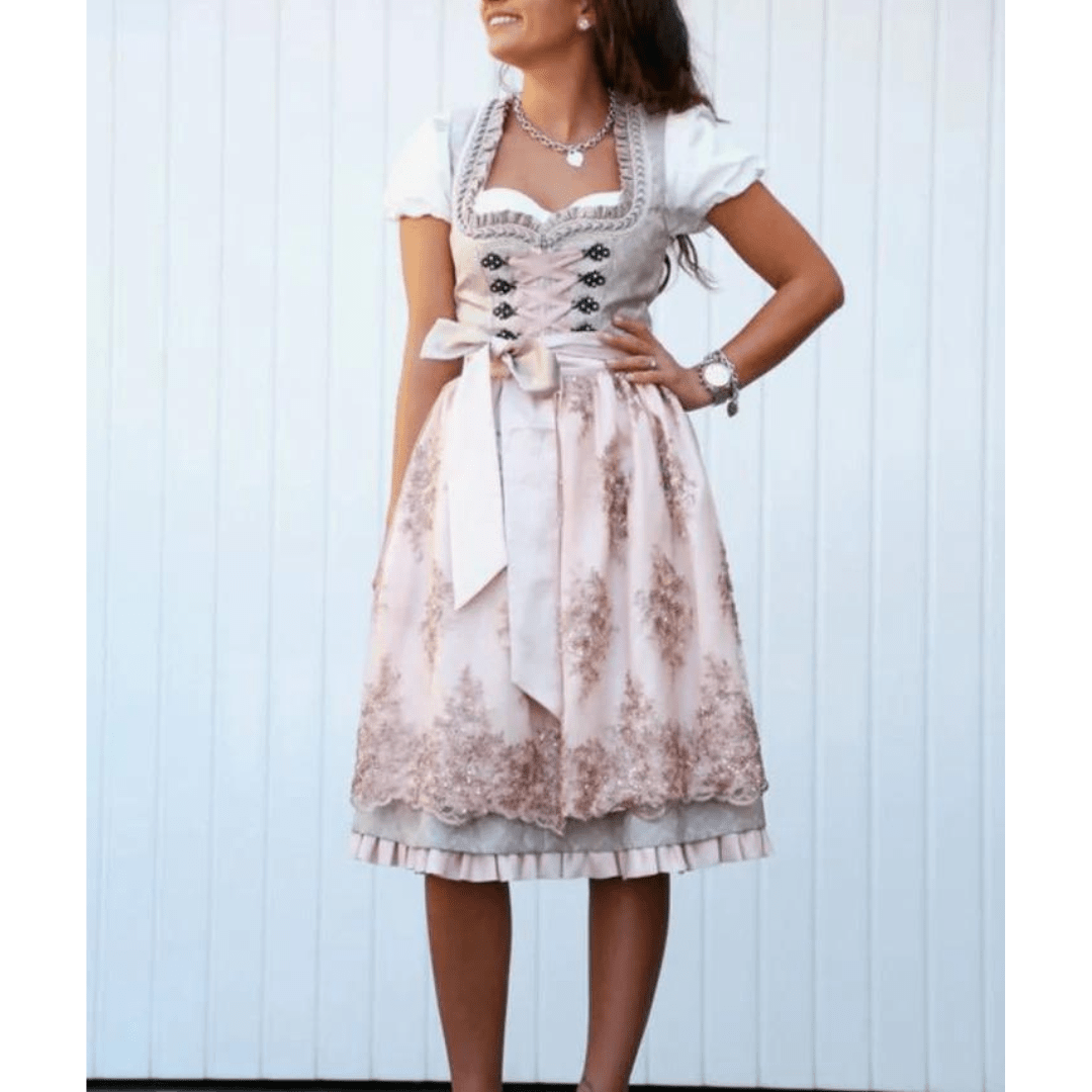Traditional Dirndl Dress Set | Lace-Up Bodice | Mid-Length Apron Skirt