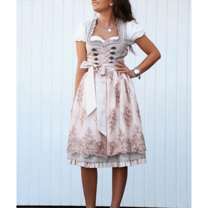 Traditional Dirndl Dress Set | Lace-Up Bodice | Mid-Length Apron Skirt
