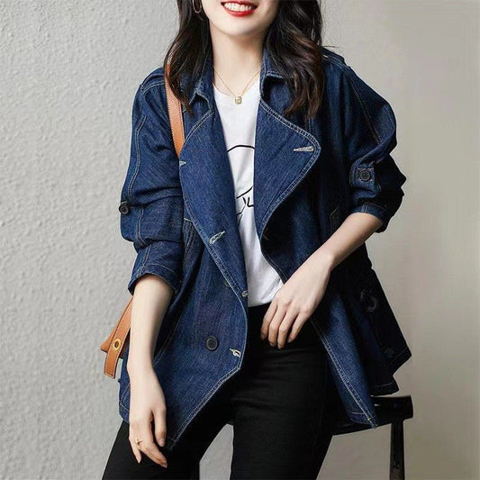 Denim Trench Jacket | Relaxed Fit | Double-Breasted Style | Casual Outerwear