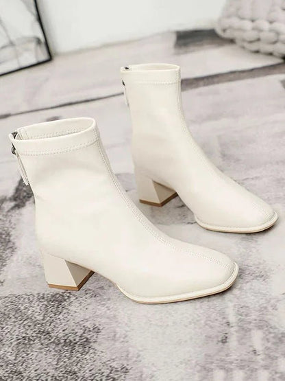 Square Toe Ankle Boots | Block Heel | Minimalist Zip Closure
