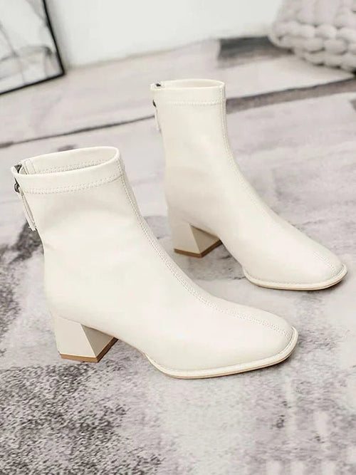 Square Toe Ankle Boots | Block Heel | Minimalist Zip Closure