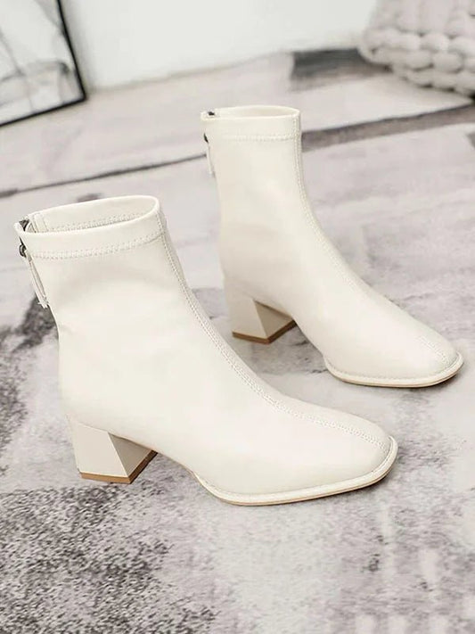 Square Toe Ankle Boots | Block Heel | Minimalist Zip Closure