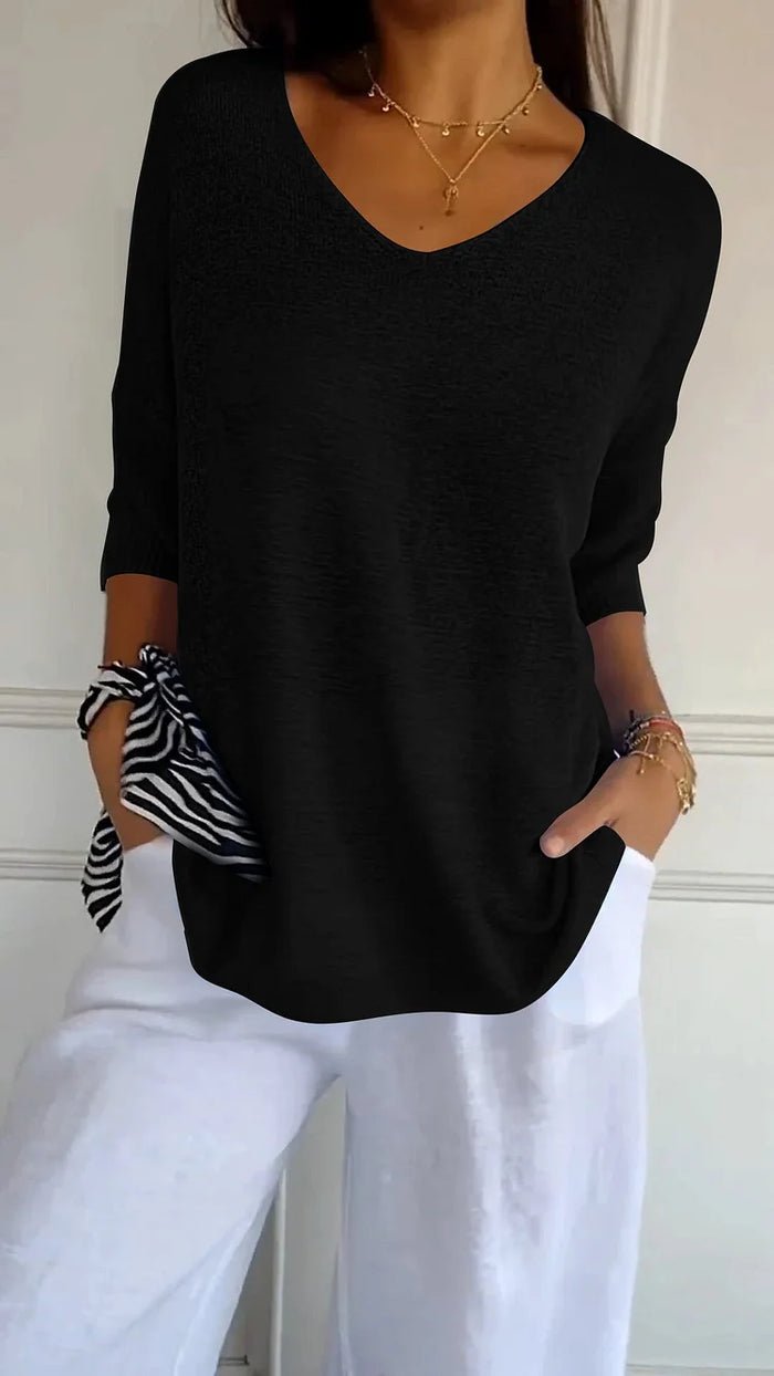 V-Neck Lightweight Knit Top | 3/4 Sleeve | Relaxed Everyday Fit