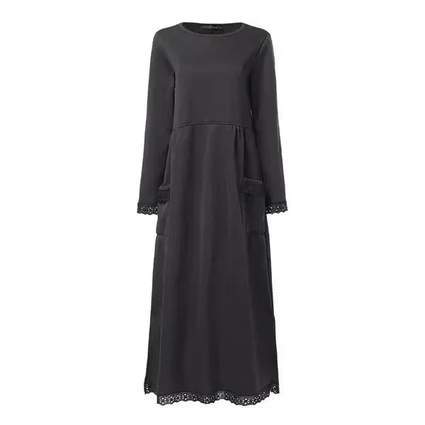 High-Neck Knit Midi Dress | Soft Ribbed Texture with Side Slits and Pockets