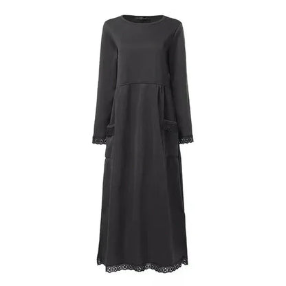 High-Neck Knit Midi Dress | Soft Ribbed Texture with Side Slits and Pockets