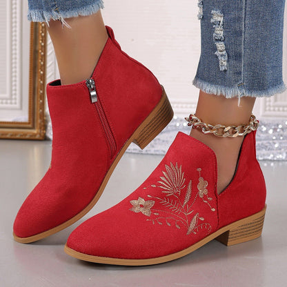 Embroidered Ankle Boots | Suede | Low Heel | Boho Chic