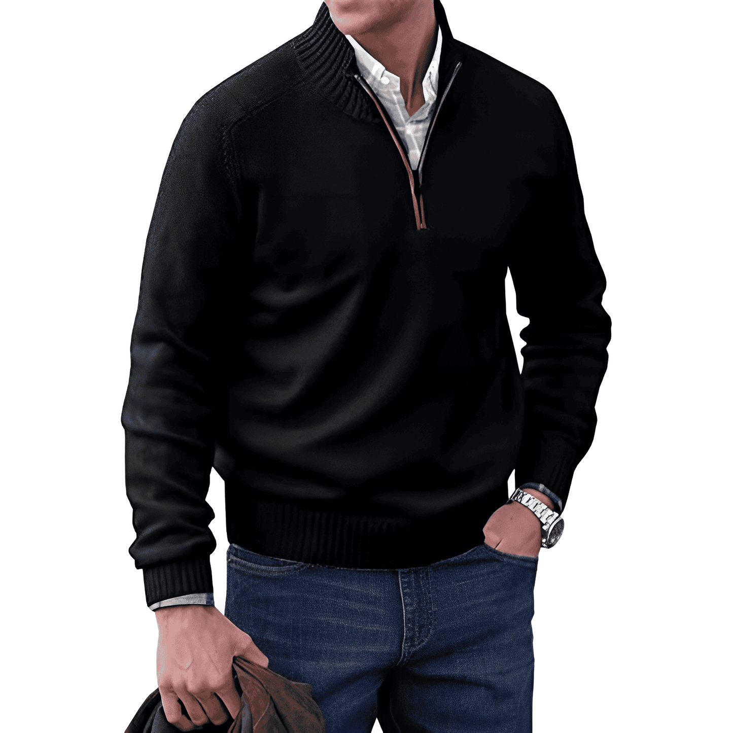 Men's Quarter-Zip Mock Neck Sweater | Cotton-Blend Knit | Casual Layering Essential