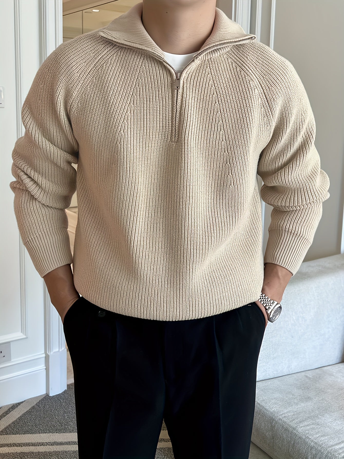 Men’s Waffle Knit Quarter-Zip Pullover | Textured Midweight Sweater | Casual Fall Layer