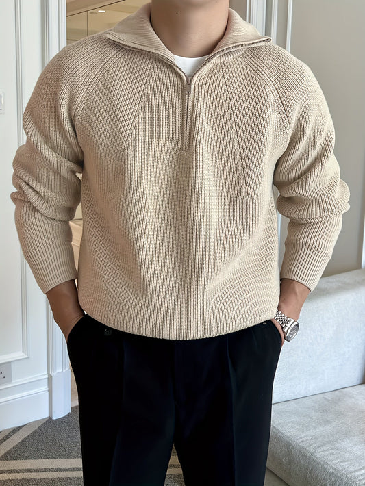 Men’s Waffle Knit Quarter-Zip Pullover | Textured Midweight Sweater | Casual Fall Layer