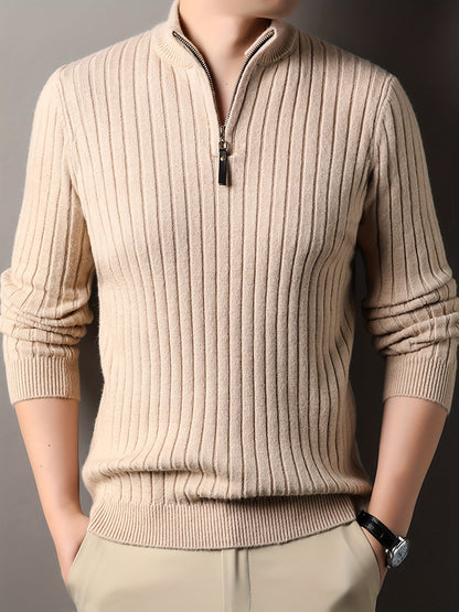 Men’s Ribbed Half-Zip Sweater | Lightweight Knit Pullover | Casual Fall Layer